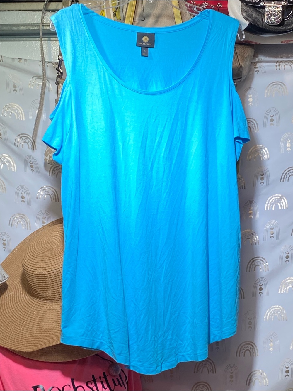 JM Collection Bright Turquoise Cold-Shoulder Tank